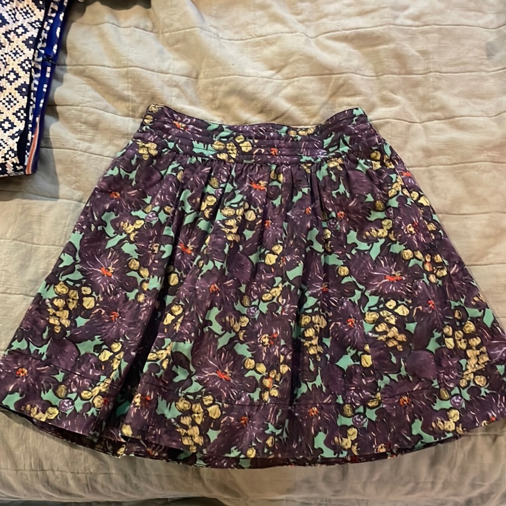 J Crew Purple Patterned Skirt with Elastic Waist and Pockets